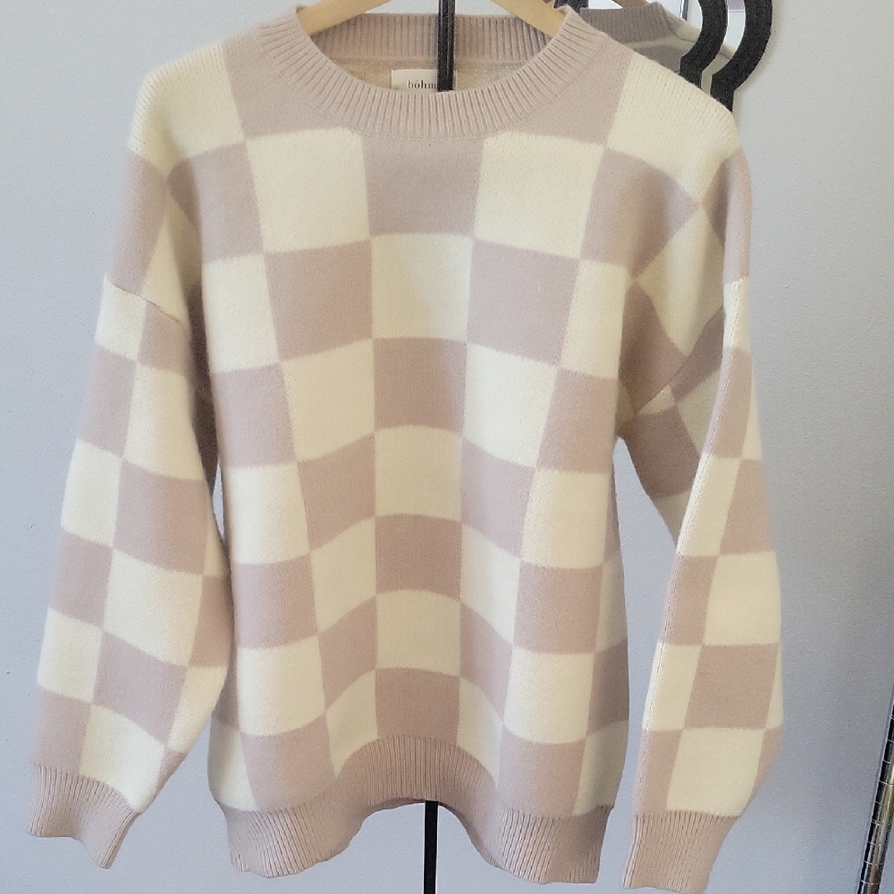 Bohme Checkered Beige and Mauve Sweater